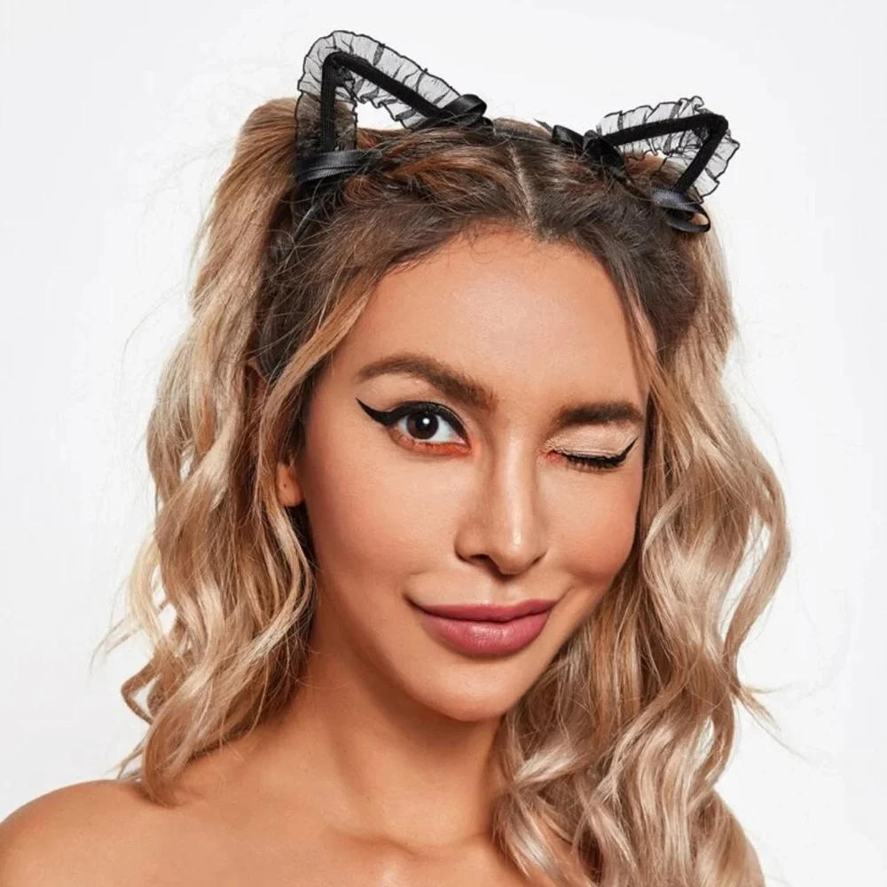🐈‍⬛ Super Cute Lace Ribbon Bow Kitty Cat Ears Headband Headdress 🐈‍⬛ - Picture 6 of 6